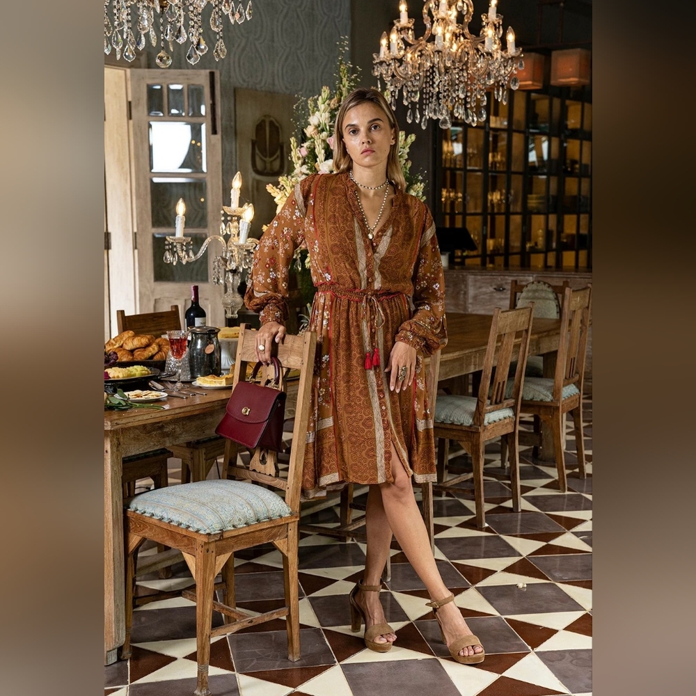 Tulle & Batiste Grace Playdress Terracotta Sz S Draped Sleeves Retail $232